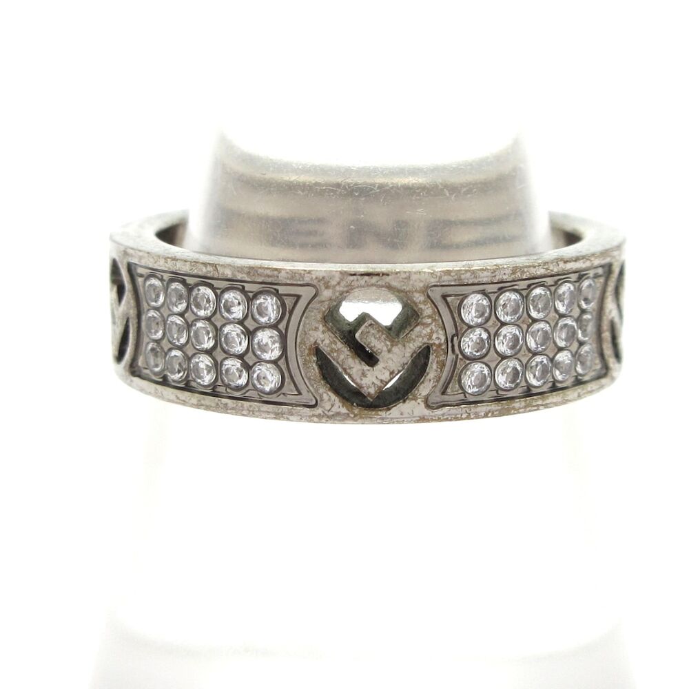 Fendi Ring Silver Clear Hardware Rhinestones